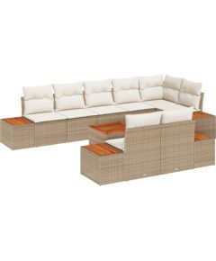 9-częściowy zestaw sofy ogrodowej vidaXL z poduszkami Beżowy Polirattan Akacja Dārza mēbeļu komplekti