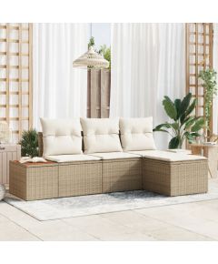 vidaXL 4-częściowy zestaw ogrodowy z poduszkami beżowy poli rattan akacja Dārza mēbeļu komplekti