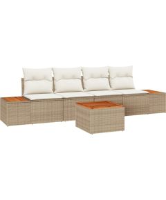 Vidaxl 5-częściowy zestaw sof ogrodowych z poduszkami beż z polirattanu akacjowego Dārza mēbeļu komplekti