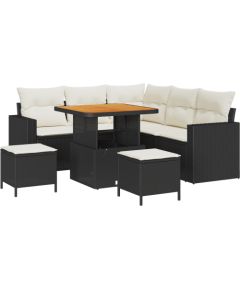 Vidaxl 8-częściowy zestaw sof ogrodowych z poduszkami Czarny Polirattan Akacja Dārza mēbeļu komplekti
