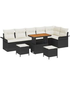 vidaXL 9-częściowy Zestaw Sof Ogrodowych z Poduszkami Czarny Polirattan Akacja Dārza mēbeļu komplekti