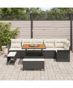 vidaXL 9-elementowy zestaw kanapowy do ogrodu z poduszkami Czarny Polirattan Akacja Dārza mēbeļu komplekti