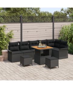 vidaXL 9-częściowy zestaw sofy ogrodowej z poduszkami czarny polirattan akacja Dārza mēbeļu komplekti
