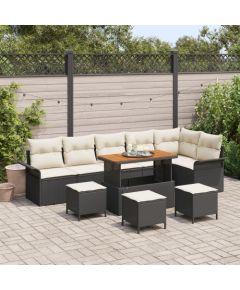 vidaXL 10-elementowy zestaw sofy ogrodowej z poduszkami Czarny Poli Rattan Akacja Dārza mēbeļu komplekti