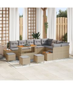 vidaXL Zestaw Sofy Ogrodowej 13 Części z Poduszkami Beżowy Rattan Akacja Dārza mēbeļu komplekti