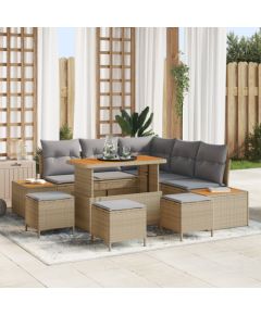 vidaXL Zestaw sof ogrodowych 9 części z poduszkami Beżowy Polirattan Akacja Dārza mēbeļu komplekti