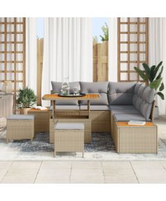 vidaXL 8-częściowy Zestaw Sofy Ogrodowej z Poduszkami Beżowy Poli Rattan Akacja Dārza mēbeļu komplekti