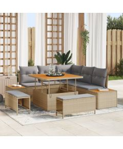 vidaXL 8-częściowy Zestaw Sofowy Ogrodowy z Poduszkami Beżowy Polirattan Akacja Dārza mēbeļu komplekti