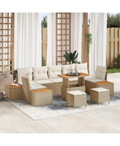 vidaXL Zestaw sof ogrodowych 10-elementowy z poduszkami Beżowy Polirattan Akacja Dārza mēbeļu komplekti