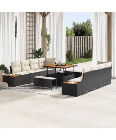 vidaXL Zestaw Sof Ogrodowych 11 Części z Poduszkami Czarny Polirattan Akacja Dārza mēbeļu komplekti