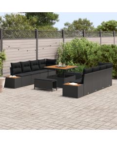 vidaXL Zestaw Sof Ogrodowych 11 Części z Poduszkami Czarny Polirattan Akacja Dārza mēbeļu komplekti