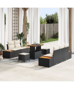 vidaXL 8-częściowy zestaw sof ogrodowych z poduszkami z czarnego polirattanu i akacji Dārza mēbeļu komplekti