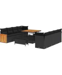 vidaXL 11-częściowy zestaw sof ogrodowych z poduszkami czarny polirattan akacjowy Dārza mēbeļu komplekti