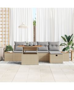 vidaXL 6-częściowy zestaw sofy ogrodowej z poduszkami Beżowy Polirattan Akacja Dārza mēbeļu komplekti