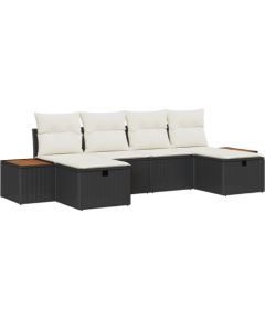 Vidaxl Zestaw 6-elementowy sof ogrodowych z poduszkami Czarny Polirattan Dārza mēbeļu komplekti