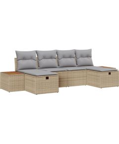 vidaXL Zestaw sofy ogrodowej 6-częściowej z poduszkami beżowy polirattan Dārza mēbeļu komplekti