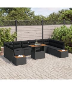 Vidaxl Zestaw 11 elementów sof ogrodowych z poduszkami czarny polirattan Dārza mēbeļu komplekti