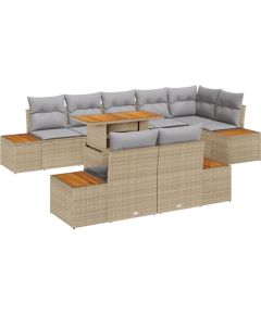 vidaXL 9-elementowy zestaw sofy ogrodowej z poduszkami beżowy poli rattan Dārza mēbeļu komplekti