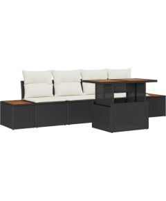vidaXL 5 Elementowy Zestaw Sof Ogrodowych z Poduszkami Czarny Polirattan Dārza mēbeļu komplekti