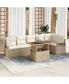 Vidaxl Zestaw 7-częściowy sof ogrodowych z poduszkami Beżowy Poli Rattan Dārza mēbeļu komplekti