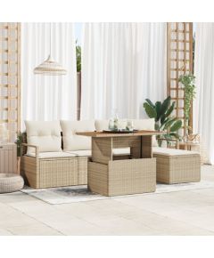 vidaXL 6-częściowy zestaw sof ogrodowych z poduszkami Beżowy Polyrattan Dārza mēbeļu komplekti