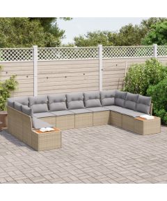 Zestaw 10-częściowych sof ogrodowych vidaXL z poduszkami Beżowy Polirattan Akacja Dārza mēbeļu komplekti