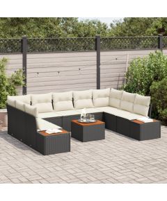 vidaXL 6-częściowy zestaw sofy ogrodowej z poduszkami czarny polirattan akacja Dārza mēbeļu komplekti