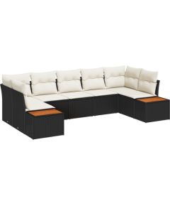 vidaXL Zestaw mebli ogrodowych 7-częściowy z poduszkami czarny polirattan akacja Dārza mēbeļu komplekti