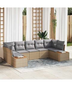 Zestaw sofy ogrodowej vidaXL 7-częściowy z poduszkami Beżowy Polirattan Akacja Dārza mēbeļu komplekti