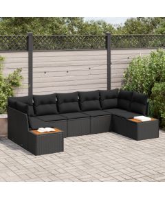vidaXL 7-elementowy zestaw sof ogrodowych z poduszkami Czarny Polirattan Akacja Dārza mēbeļu komplekti