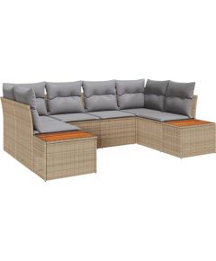vidaXL 6-częściowy Zestaw Sof Ogrodowych z Poduszkami Beżowy Poli Rattan Akacja Dārza mēbeļu komplekti