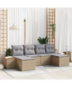 Vidaxl Zestaw sofy ogrodowej 6 części z poduszkami Beż Rattan Poliester Akacja Dārza mēbeļu komplekti