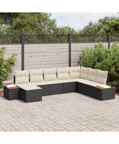 Zestaw 8-elementowy sofy ogrodowej vidaXL z poduszkami czarny rattan akacjowy Dārza mēbeļu komplekti