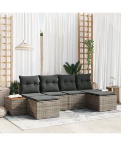 vidaXL 6-częściowy zestaw sofy ogrodowej z poduszkami Szary poli rattan akacja Dārza mēbeļu komplekti