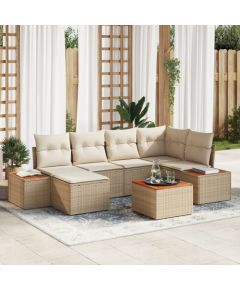 vidaXL Zestaw sofy ogrodowej 7-częściowy z poduszkami Beżowy Polirattan Akacja Dārza mēbeļu komplekti