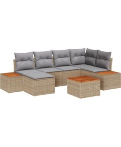 7-częściowy zestaw sof ogrodowych vidaXL z poduszkami Beżowy Polirattan Akacja Dārza mēbeļu komplekti