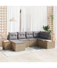 Zestaw sofy ogrodowej vidaXL 6-częściowy z poduszkami Beżowy Rattan Akacja Dārza mēbeļu komplekti