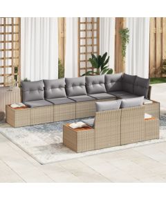 8-częściowy zestaw sofy ogrodowej vidaXL z poduszkami Beżowy Rattan PE Akacja Dārza mēbeļu komplekti