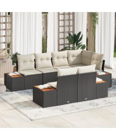 7-częściowy zestaw sofy ogrodowej vidaXL z poduszkami czarny polirattan akacja Dārza mēbeļu komplekti
