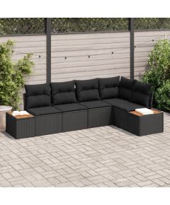 Vidaxl Zestaw 5-częściowy sofa ogrodowa z poduszkami czarny polirattan akacja Dārza mēbeļu komplekti