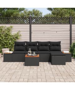 Vidaxl Zestaw 6-częściowy sof ogrodowych z poduszkami czarny polirattan akacja Dārza mēbeļu komplekti
