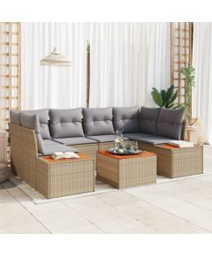 vidaXL 6-częściowy zestaw sofy ogrodowej z poduszkami Beżowy Polirattan Akacja Dārza mēbeļu komplekti