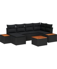 vidaXL Zestaw sofy ogrodowej 7 części z poduszkami czarny polirattan akacja Dārza mēbeļu komplekti