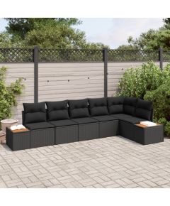vidaXL Zestaw 6-częściowy kanap ogrodowych z poduszkami czarny polirattan akacja Dārza mēbeļu komplekti