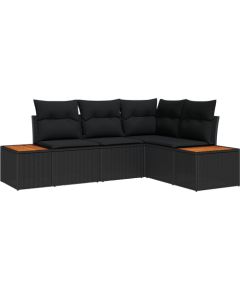 vidaXL Zestaw sof ogrodowych 4-częściowy z poduszkami, czarny polirattan akacjowy Dārza mēbeļu komplekti