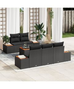 vidaXL 6-elementowy zestaw sof ogrodowych z poduszkami czarny polirattan acacia Dārza mēbeļu komplekti