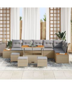 Vidaxl 10-częściowy zestaw sof ogrodowych z poduszkami Beżowy Polirattan Akacja Dārza mēbeļu komplekti