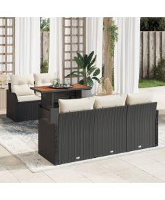 Vidaxl 6-częściowy zestaw sof ogrodowych z poduszkami, czarny rattan PE Dārza mēbeļu komplekti