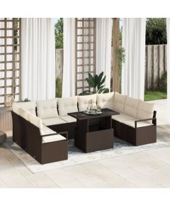 vidaXL 10-częściowy zestaw sof ogrodowych z poduszkami brązowy polirattan Dārza mēbeļu komplekti