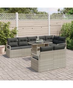 vidaXL 9-częściowy zestaw sofy ogrodowej z poduszkami jasnoszary polirattan Dārza mēbeļu komplekti